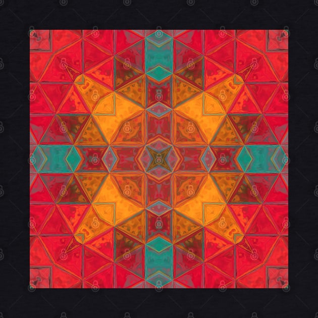 Mosaic Kaleidoscope Square Orange Red and Teal by WormholeOrbital